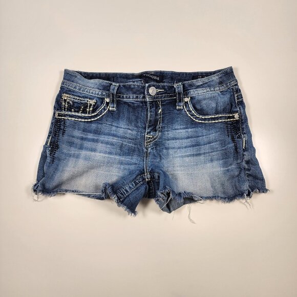 Vigoss Heritage Pants - VIGOSS Heritage Fit Frayed Hem Embellished Denim‎ Shorts S 12 Thick Stitch